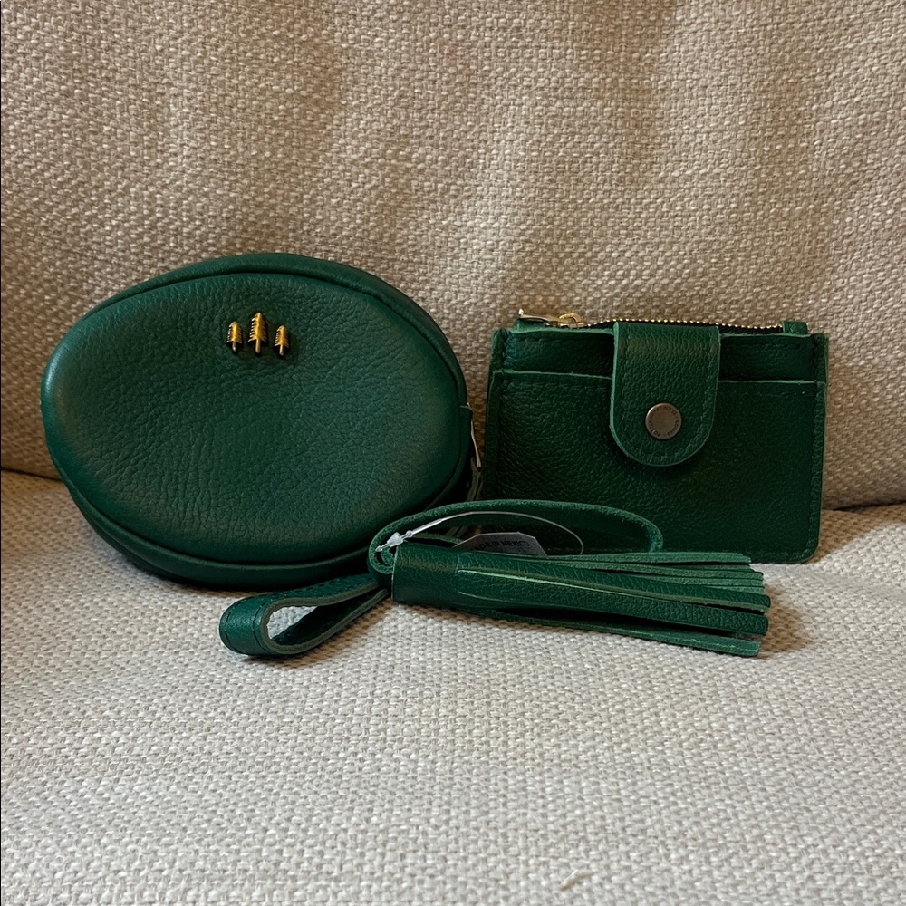 Portland Leather Bacalar Bundle Green Clutch and Wristlet Set